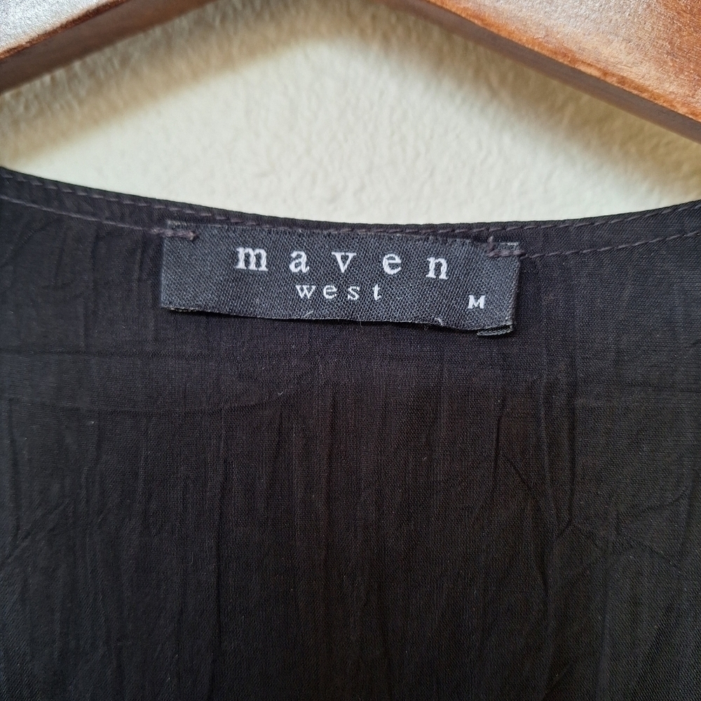 Maven West Revolve Womens Black Lace Up Fringe Trim Blouse Size M - Picture 2 of 8
